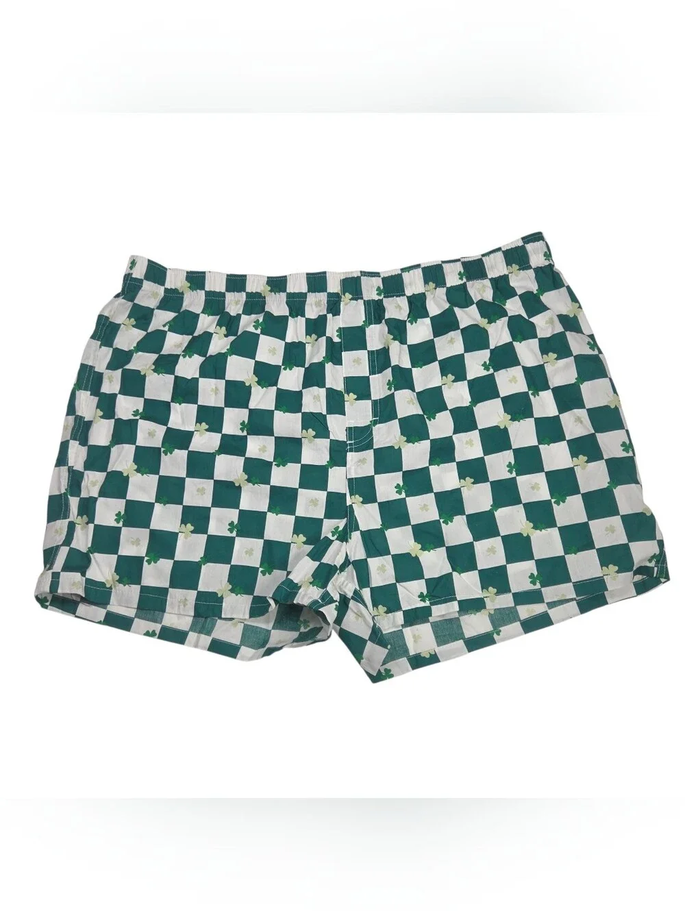 Old Navy Green and White Checkered Boxers with Shamrock Motif. Size XXL
